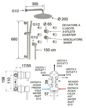X STYLE INOX - Stainless steel shower set with overhead shower by Remer Rubinetterie - view 3